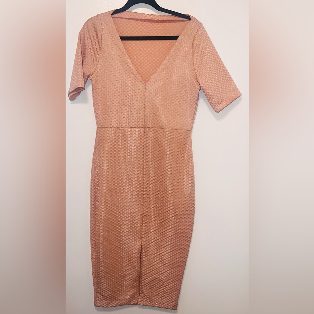 Pink Textured Women's Dress - form fitting